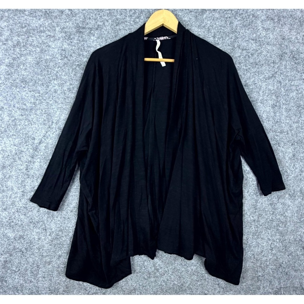 Left Coast Cardigan Top Womens Medium Black Stretch Open Front Long Sleeve